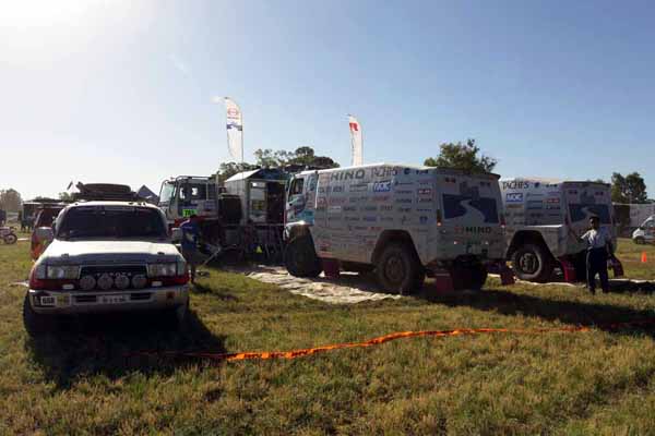 The Hino 500 Series vehicles that arrived at the bivouac in Santa Rosa together.