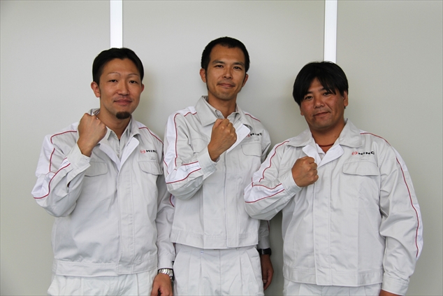 左から、車両実験部　髙橋さん、車両モジュール実験部　丸田さん、品質保証部　佐藤さん