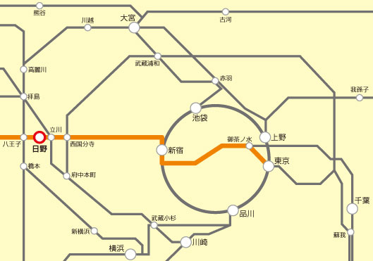 JR中央線日野駅までの路線図の画像