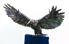 写真：板金科3年生が作り上げた、創作実習作品。翼を広げた大きな鳥の模型。