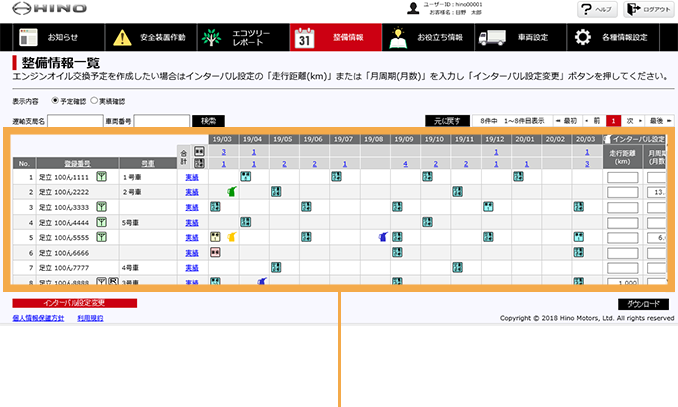 整備情報一覧表示イメージ